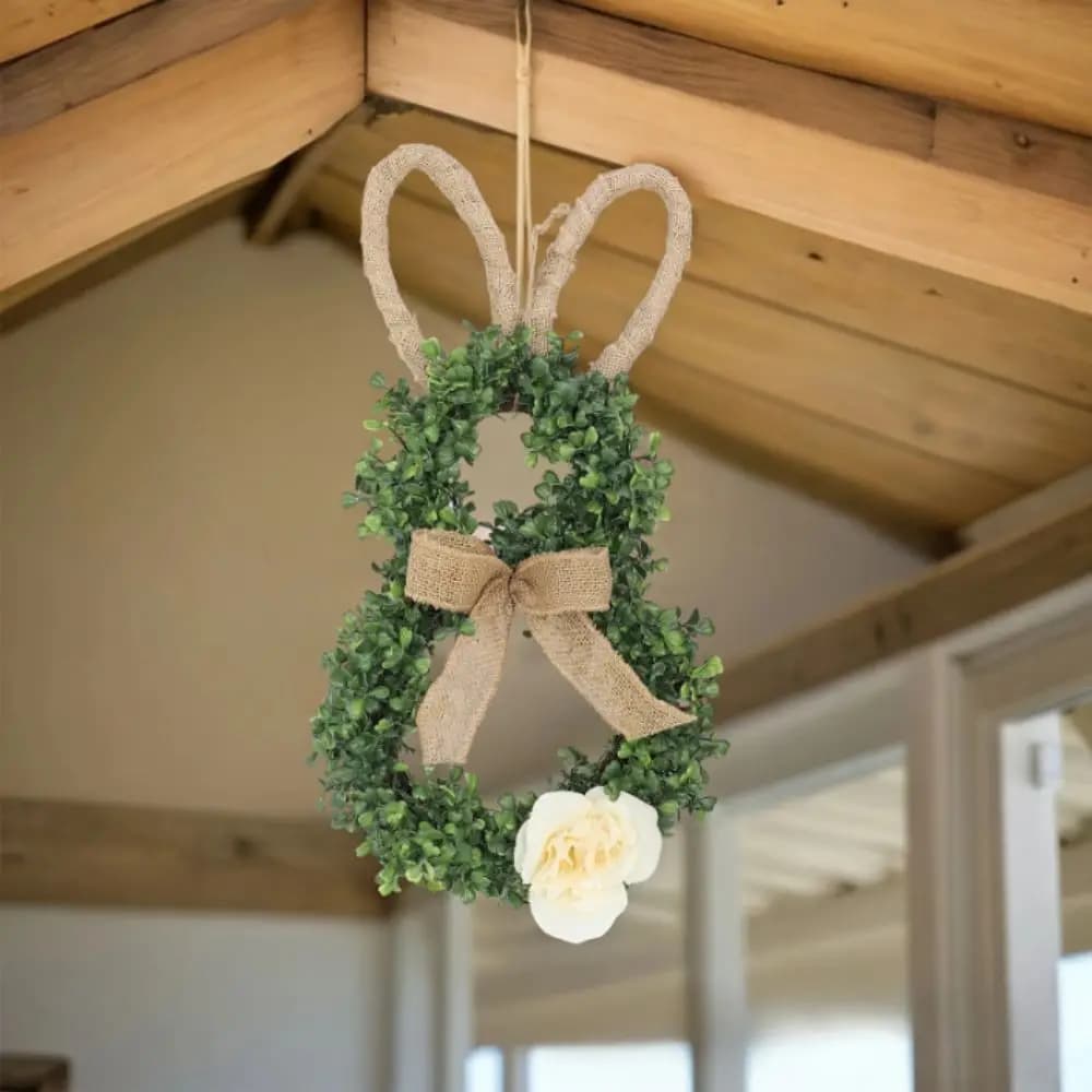 19.6 Paschal Garland with Green Flowers and Plants, Garland for Entrance Door with Flax, Simulated Design, Artificial Garland for Wall Decoration