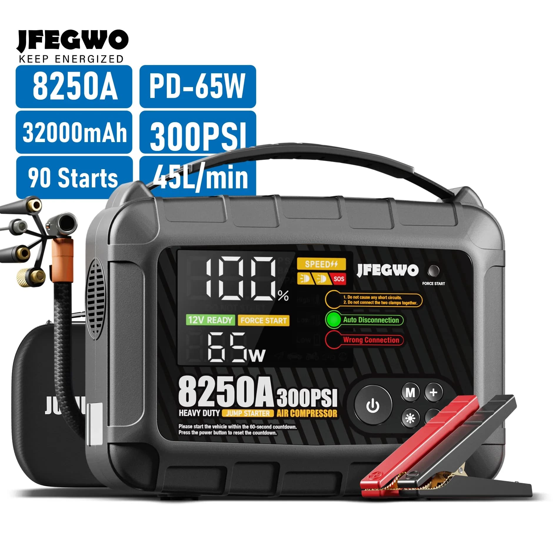 Avviatore di emergenza Compressore d'aria 32000mAh 12V Batteria automatica Booster Batteria portatile per dispositivo di avviamento booster di emergenza per auto