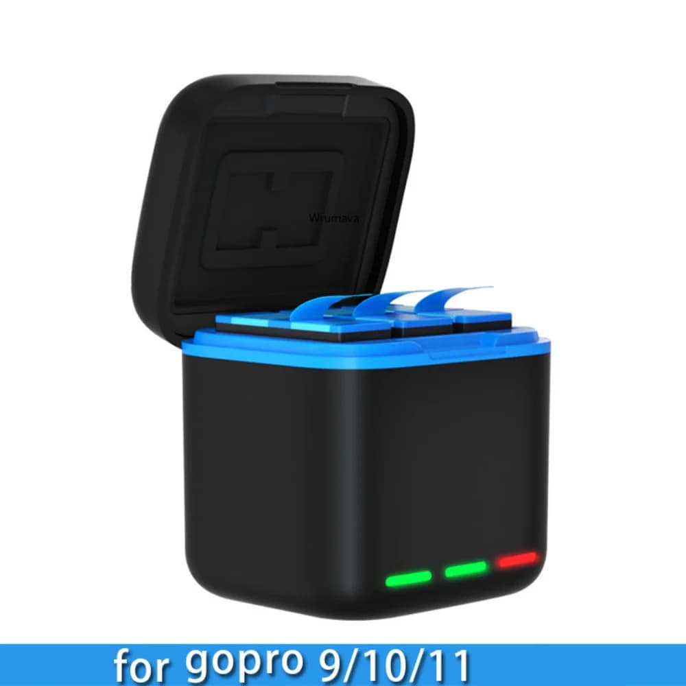 Universale per GoPro Hero 10 9 Caricabatteria nero a 3 canali con cavo di ricarica per display per accessori Go Pro Hero 11