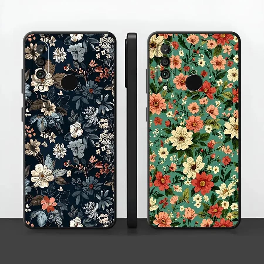 Custodia per Huawei P30 P20 Pro P Smart 2019 P20 P40 Lite P20 Lite 2018 Funda Phone Cover con motivo floreale scuro