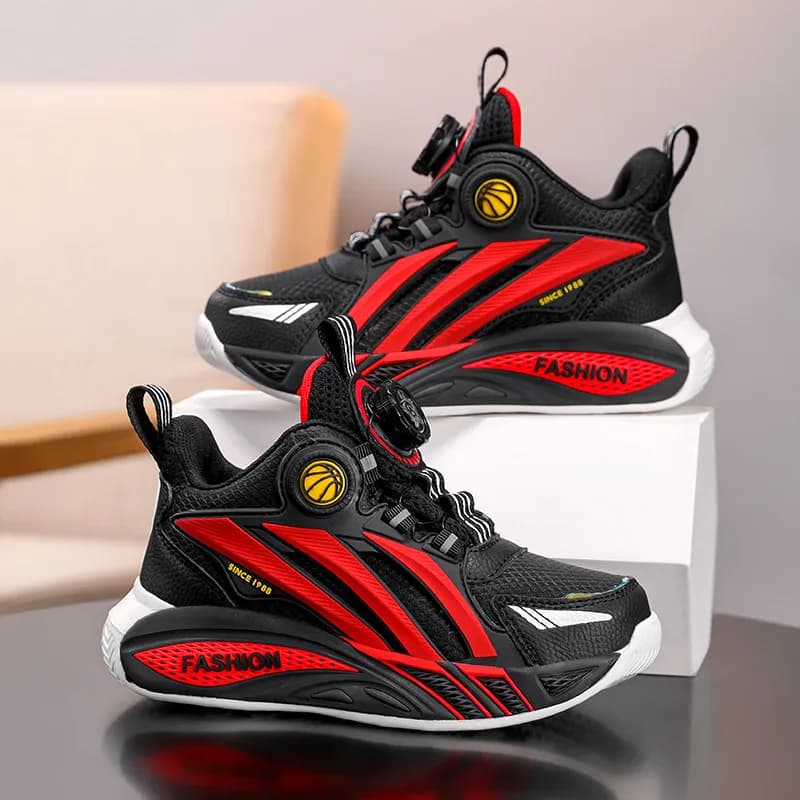 Fashionable 2026 children's sneakers with rotating buckle, comfortable, anti-slip, racing, for outdoor training, basketball, for boy