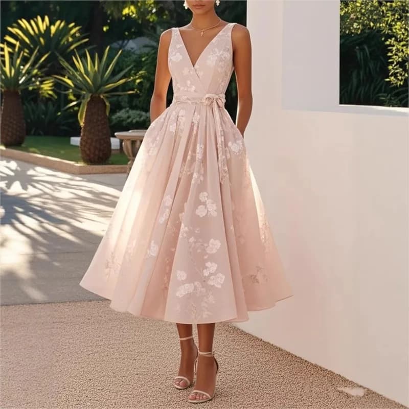 Summer Elegant Evening Dress 2025 Chic Folded Sexy Dress with V Neck Sleeveless With Laces Boho Women's Dance Dress