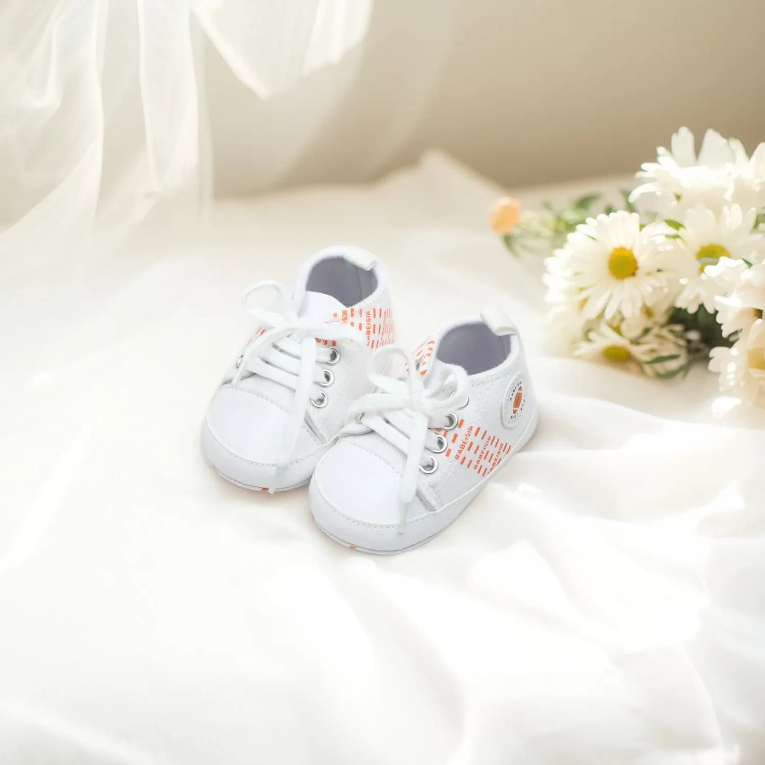 Baby shoes canvas shoes walking shoes for children shoes white shoes 0-6-12-18 months soft sole pattern non-slip