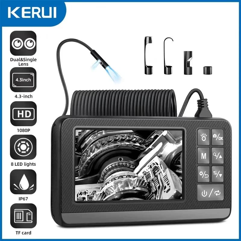 KERUI Telecamera di ispezione endoscopio industriale a doppia lente LCD da 4,3 "con luce HD 1080P IP67 Periscopio impermeabile LED per auto fognarie