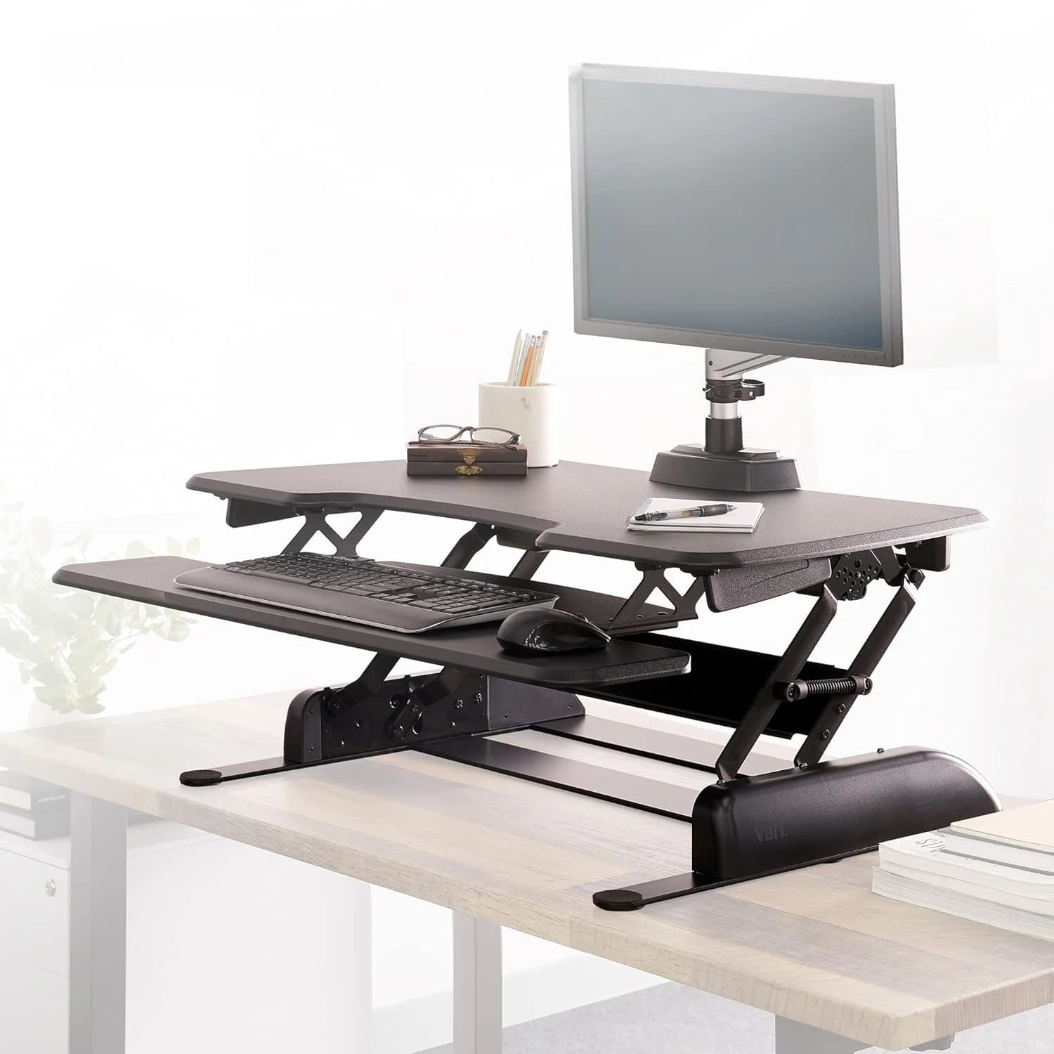 Convertitore per Scrivania Regolabile in Altezza 36 Pollici, Supporto per Doppio Monitor, per Casa e Ufficio, Completamente Assemblato, Nero, Personalizzabile
