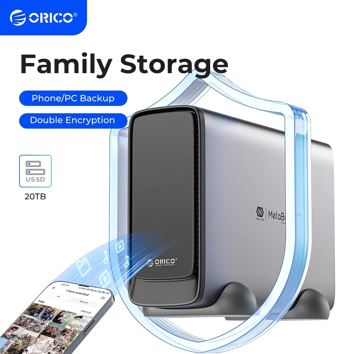 ORICO Archiviazione personale 3,5" Tipo C Archiviazione attaccata su rete Backup automatico Accesso remoto NAS senza disco MetaBox Mini