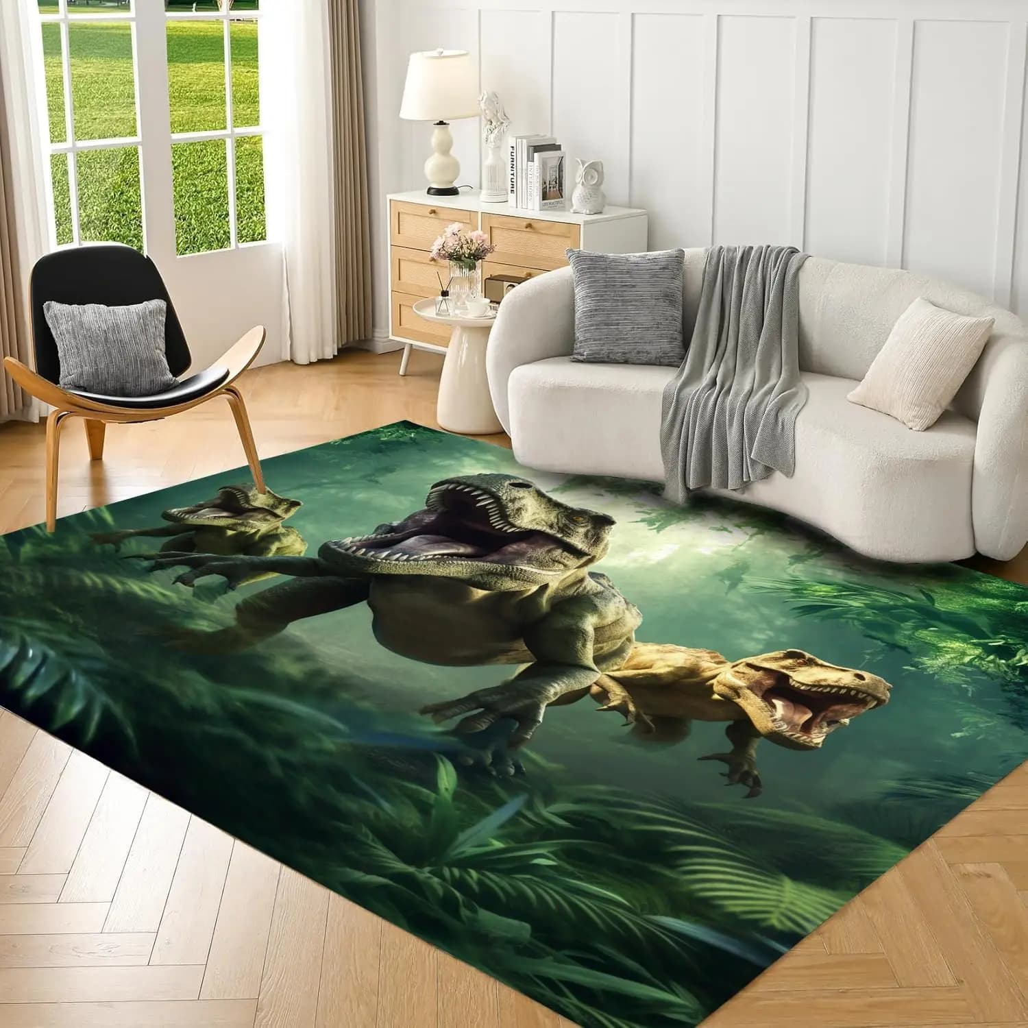 Dinosaur Area Rug 3D Green Dinosaur Carpets for Teens Boys Bedroom Living Room Playroom Dorm Floor Mat Doormats Throw Rug Carpet