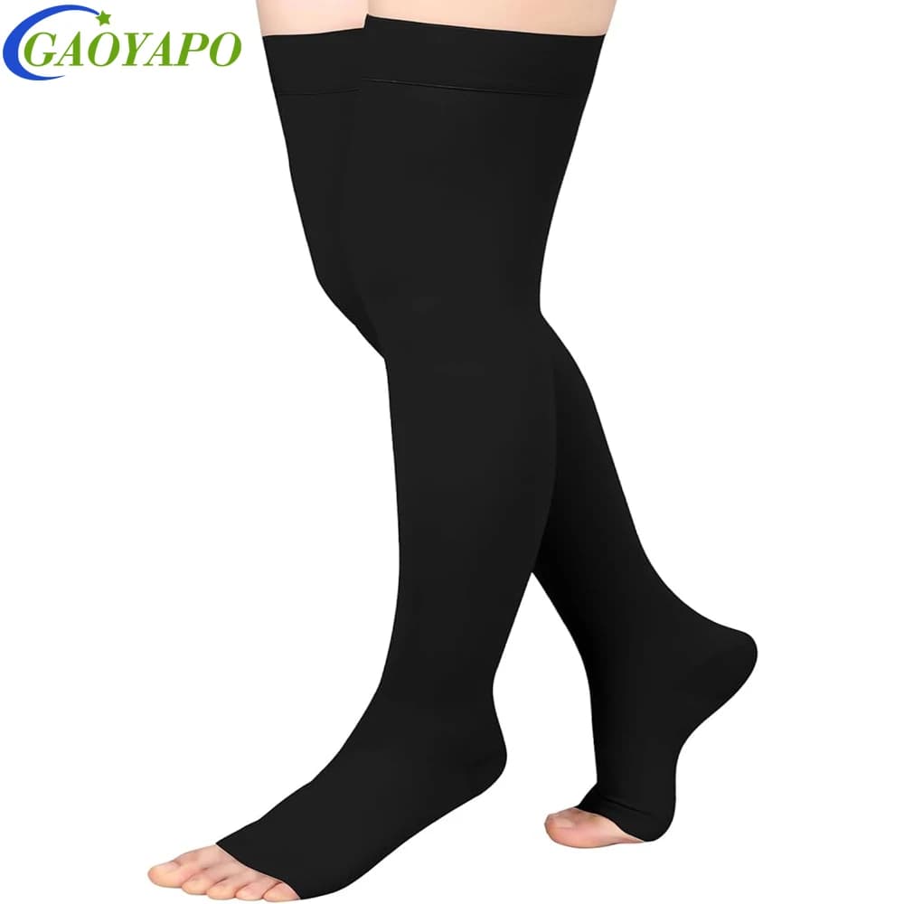 1 paio di calze a compressione alta coscia Open Toe con fascia in Silicone per donna, supporto graduato 20-30 mmHg per vene Varicose