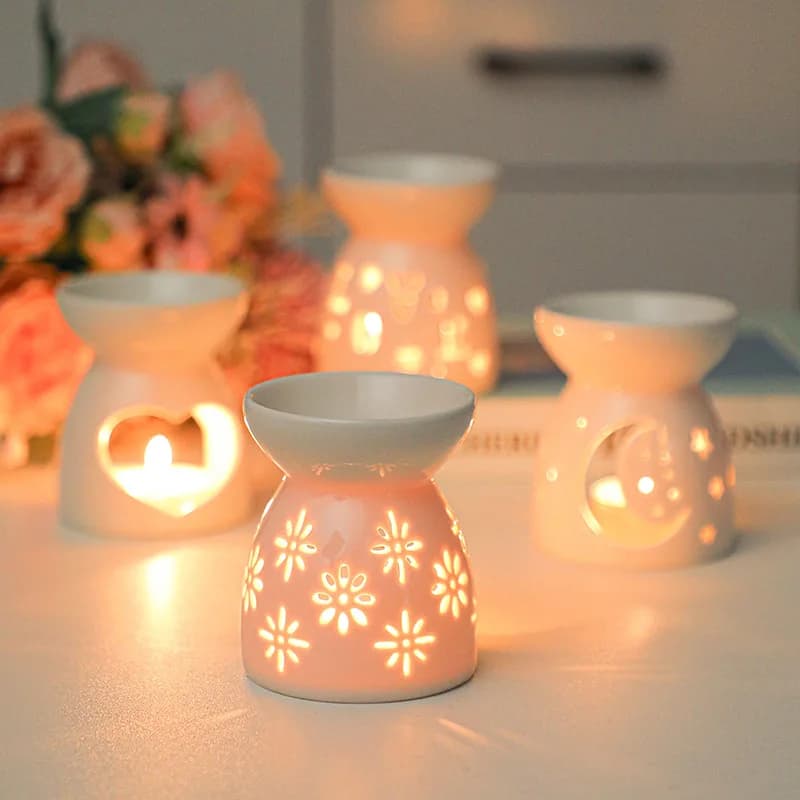 Bruciatore di incenso in ceramica bianca, diffusore di aromi per oli essenziali, stufa cava per aromaterapia, ornamento decorativo per la casa in stile mediorientale