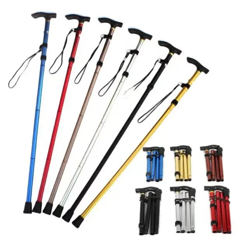 Outdoor Multifunction Walking Stick Trekking Poles Telescopic Fold Crutches Hiking Stick Crutch Elderly Metal Stick Walking Cane