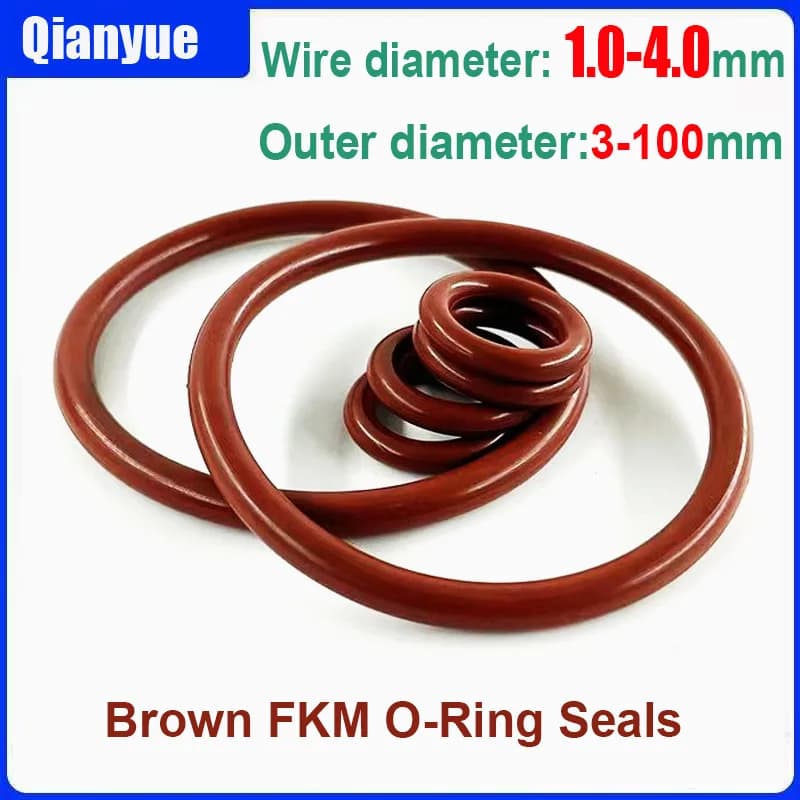 O-Ring seals in brown FKM, 1/1,5/2/2.5 mm x 3-100 mm outer diameter, high temperature 250°C ° Resistant to Chemical Agents, Custom measures up to 1000mm
