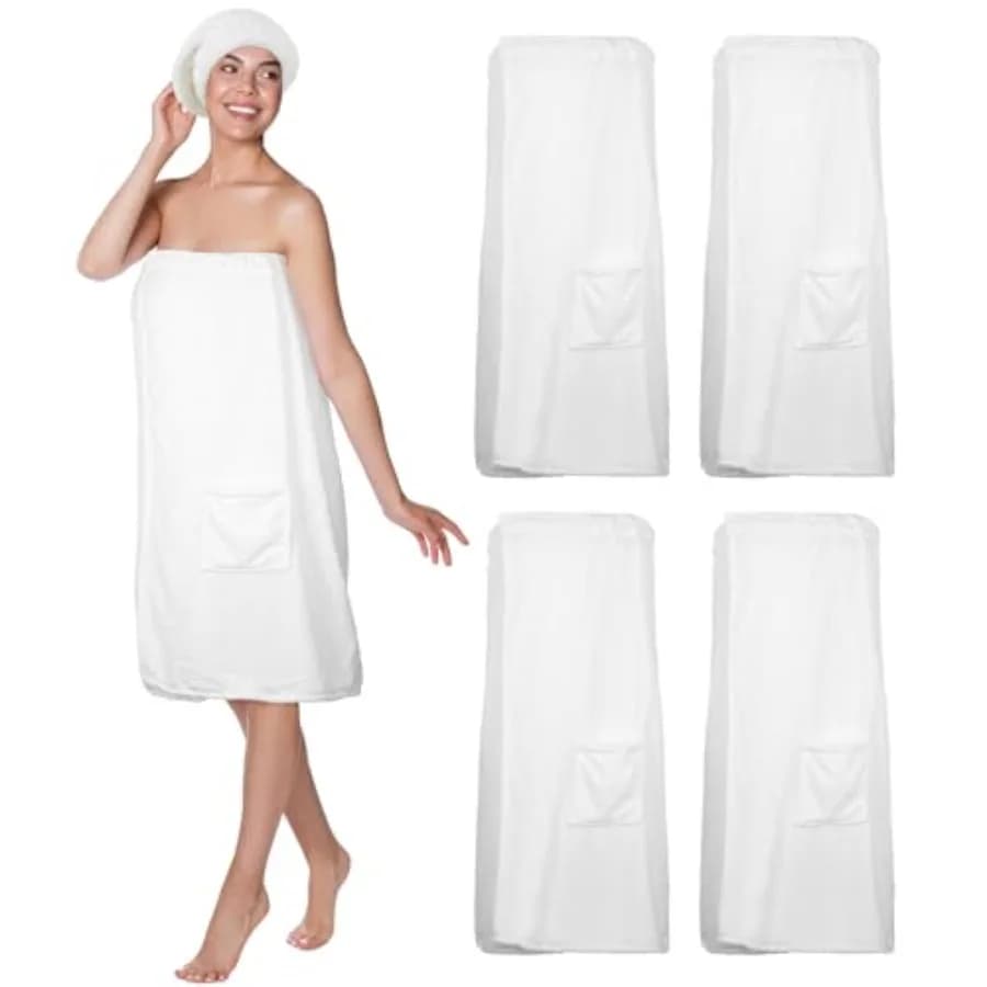 Set di 4 Asciugamani Avvolgenti per Donne, Accappatoio Spa in Tessuto Waffle con Chiusura Regolabile, Fascia Elastica e Cappuccio per Bagno e Doccia