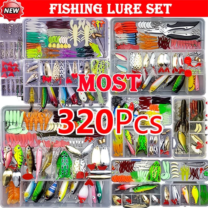 Fishing bait kit Soft & Hard baits Set Gear layer Minnow Metal jig Knife for Hand crank equipment accessories for low puppy with box