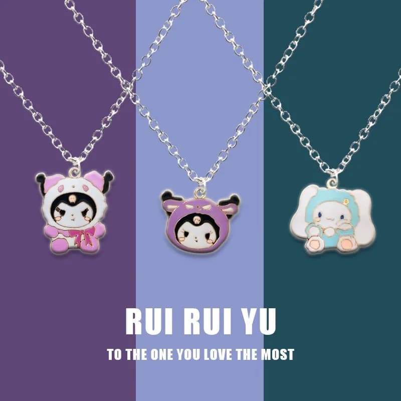 Collana Sanrio Kuromi Cinnamoroll Figure anime Collana in lega di cartoni animati Q Figurals Anime Merchandise Decorazione Regali di compleanno