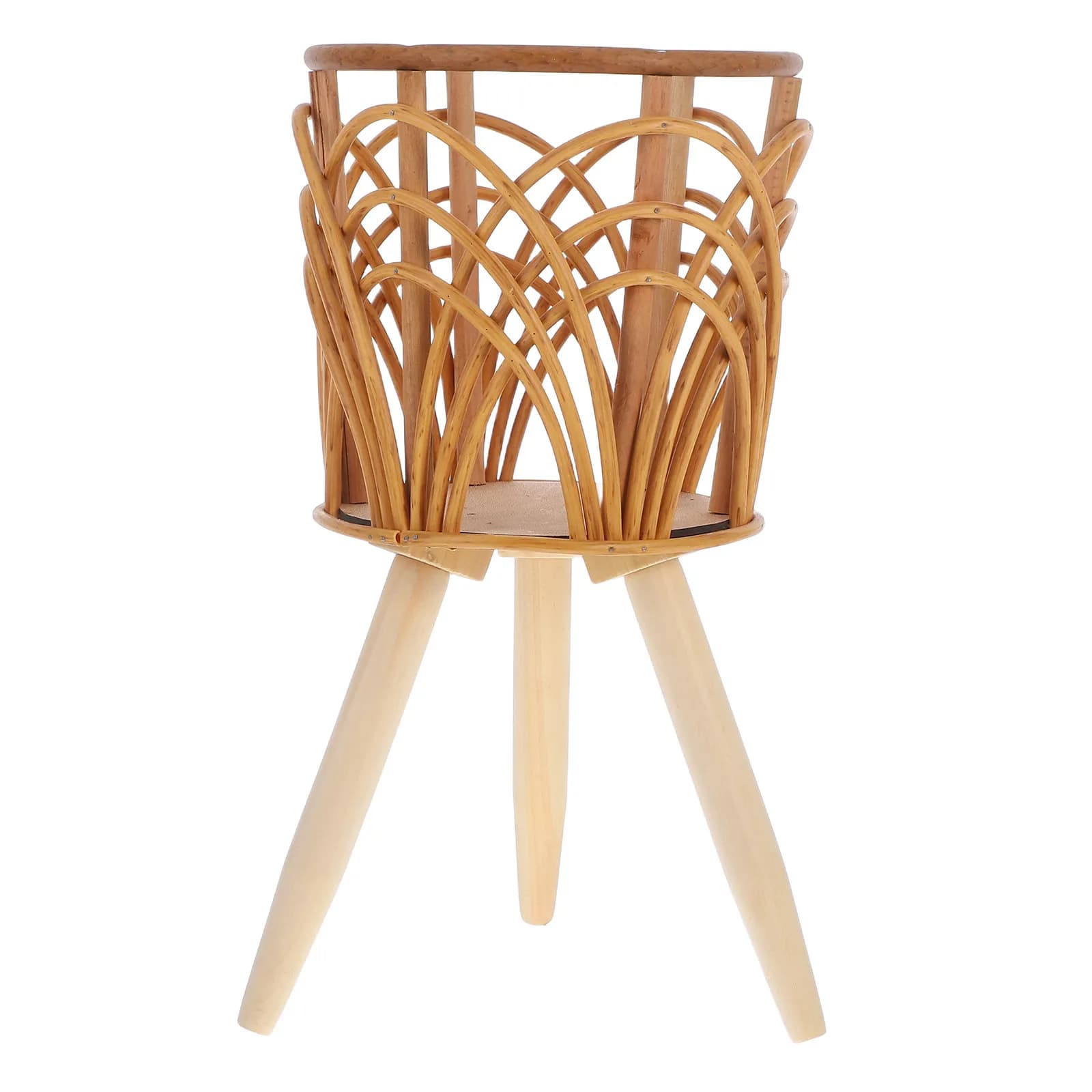 Nordic Style Rattan Planter Basket Stand Floor Standing Woven Wood Plant Pot Rack for Indoor Living Room Balcony Garden Decor