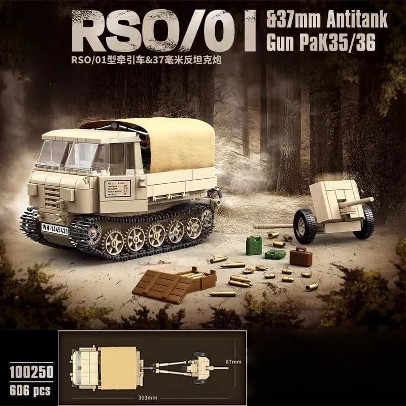 RSO/01 tractor&37mm anti tank gun Tank Model Building Block Tank Iron donkey Educational Puzzle Toy Building Block Gift Sets