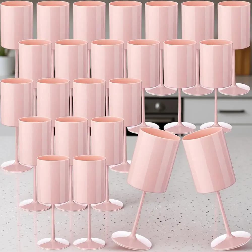 24 Bicchieri da Vino in Acrilico Rosa con Stelo, 10 oz, Bicchieri Quadrati per Champagne e Brindisi per Feste, Matrimoni, Compleanni, Cene