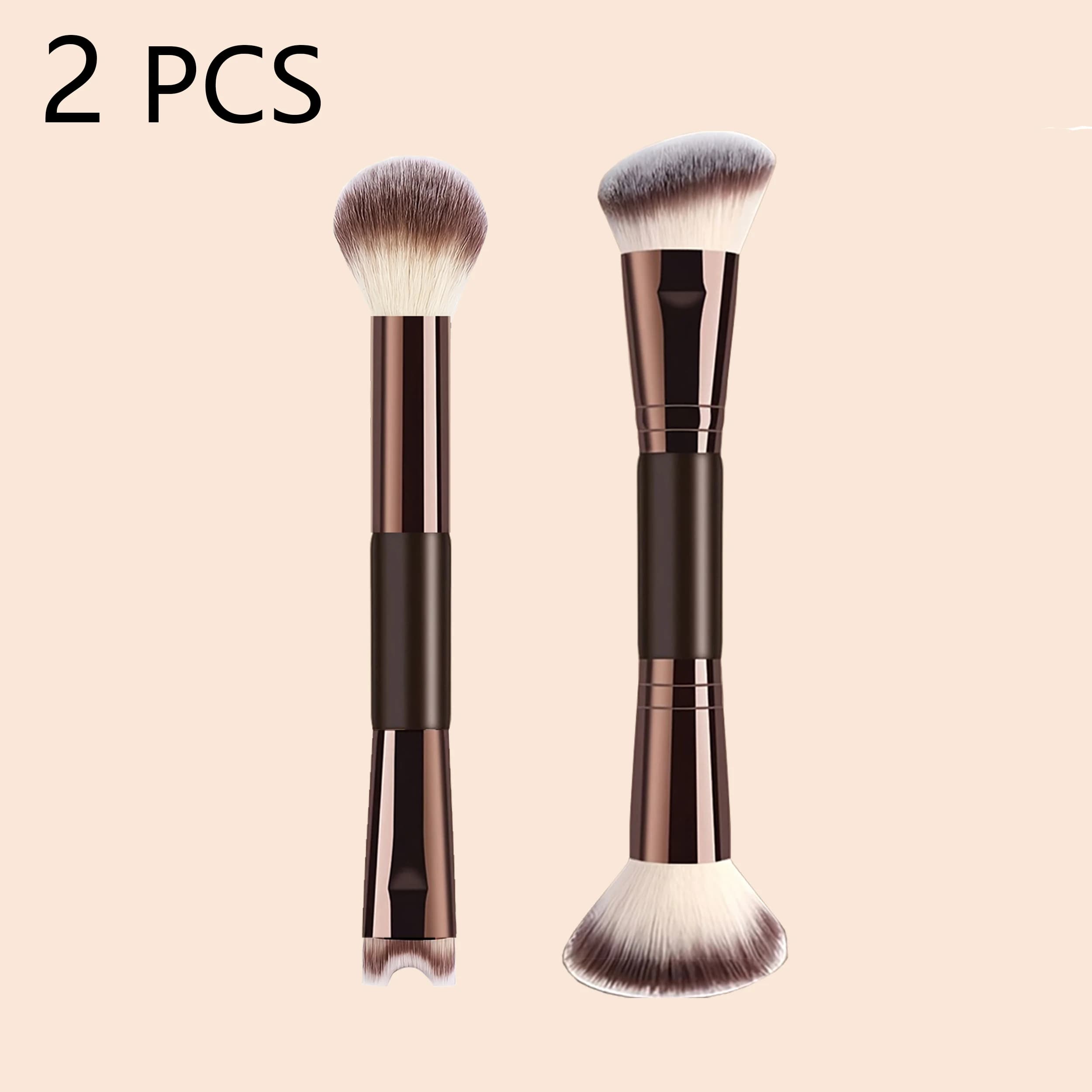 2 PCS Double-Ended Makeup Brush Set, Soft Bristles, Including Foundation, Contour, Powder, And Blush Brushes