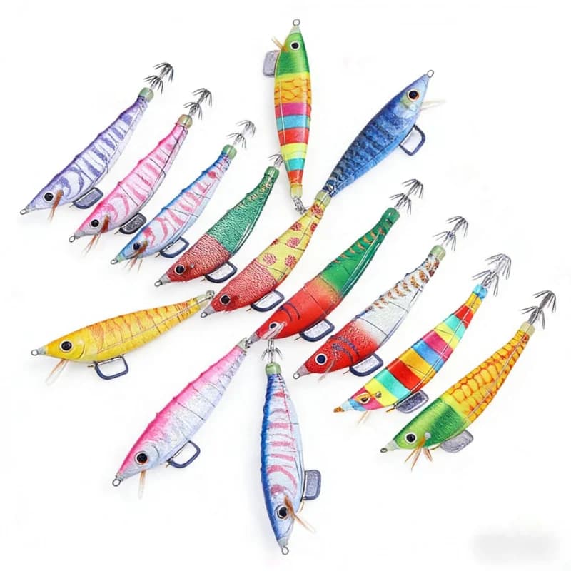Esca Luminosa per Gamberetti in Legno 12-14.3G, 7 Colori, Esca Speciale Bionica in Filo d'Acciaio a Forma di Gamberetto Banana per Bass