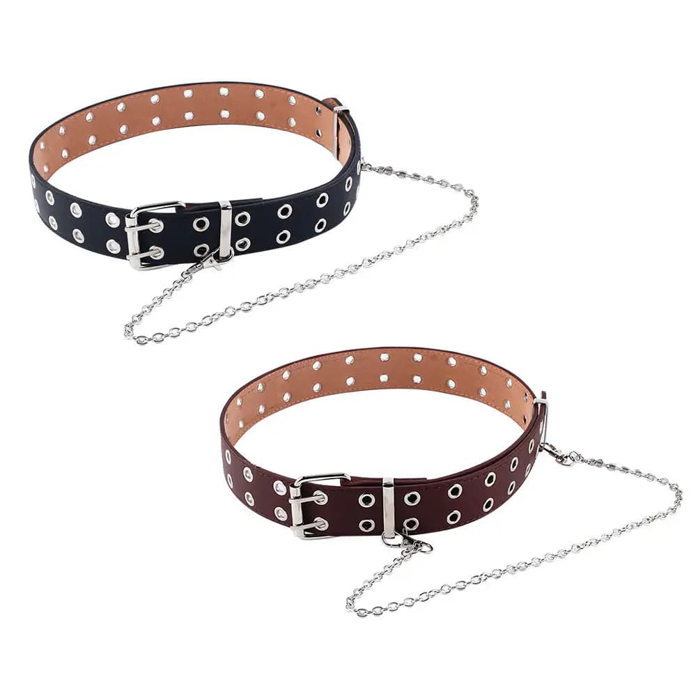 Cintura da donna in stile punk con fibbia in ferro nero, due file di fori, per jeans vintage, 1 pezzo.