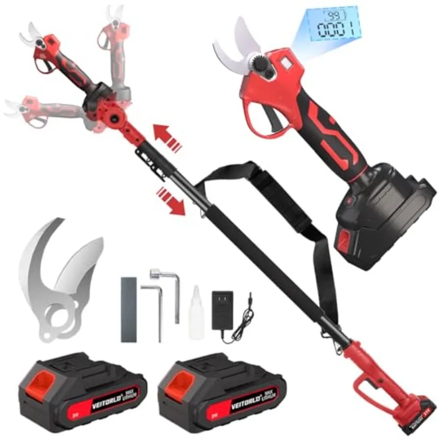 2-IN-1 Wireless Pole Electric Scissors, 4,5m, 3cm Cutting Diameter, Battery Powered with 2x 2000mAh Brushless