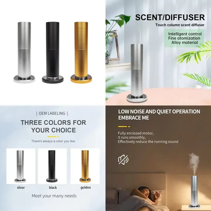 Smart Commercial Scent Diffuser Waterless Cylindrical Stand Alone Intelligence Touch Screen Operate Air Freshener Plug In