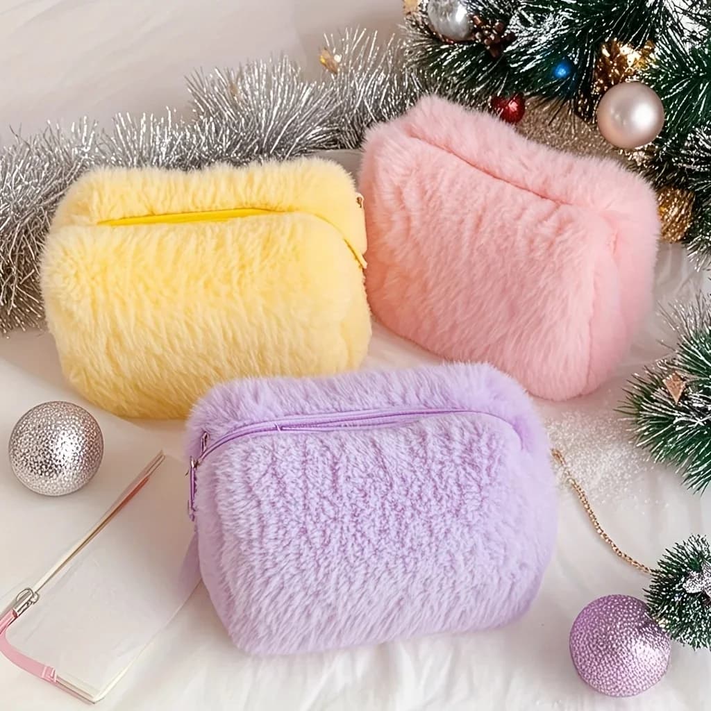 Comfortable winter bag for cosmetics in plush - Laptop bag for cosmetics, stationery case