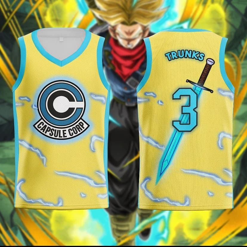 Maglia da basket Bandai Saiyan Trunks Dragon Ball Z Anime per adulti e bambini, gilet sportivo estivo ad asciugatura rapida, morbido, comodo e leggero