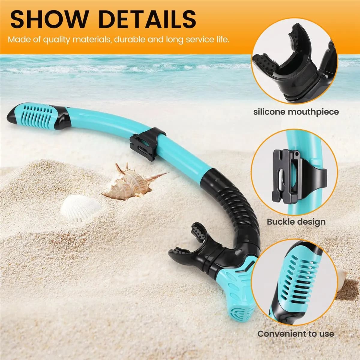 T22C Dry Snorkel Tube Easy Breath Scuba Diving Splash Guard Top Valve Swimming Underwater Equipment for Adults Men Women D