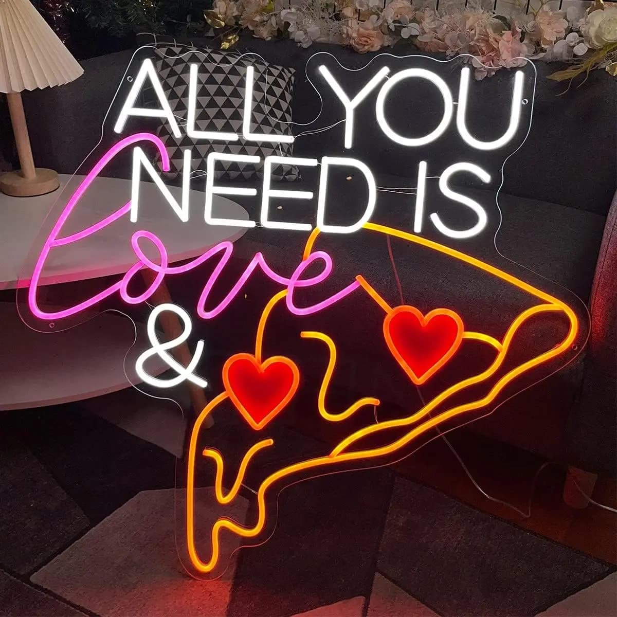 Insegna al Neon 'All You Need Is Love and Pizza', Luce LED Romantica e Divertente per Camera da Letto, Soggiorno, Bar, Caffè, Decorazione Casa, Lampada al Neon Regalo