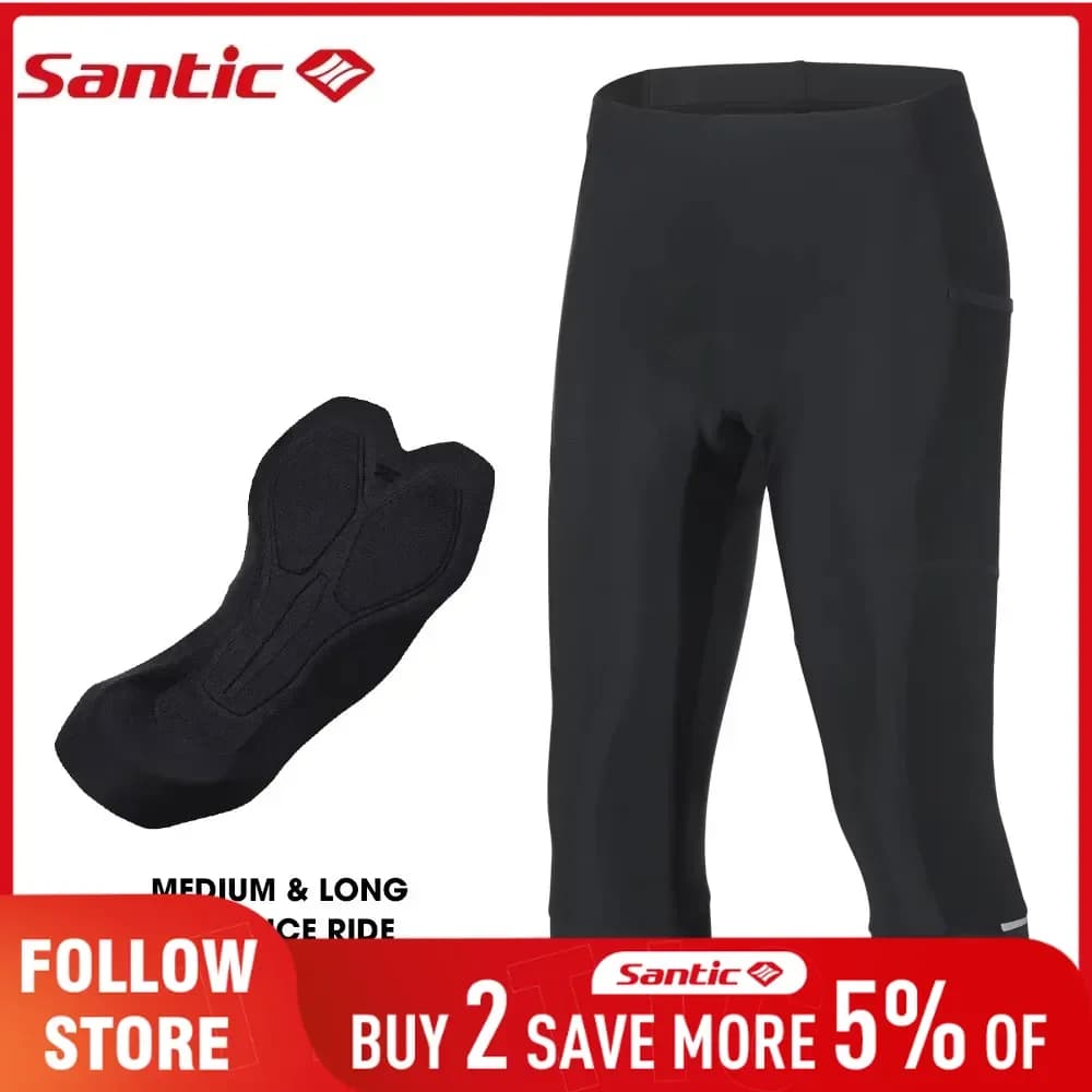 Pantaloni sportivi 3/4 da uomo Santic Pantaloni da corsa traspiranti estivi Pantaloni imbottiti MTB/bici da strada 3/4 Pantaloni da corsa riflettenti ad asciugatura rapida