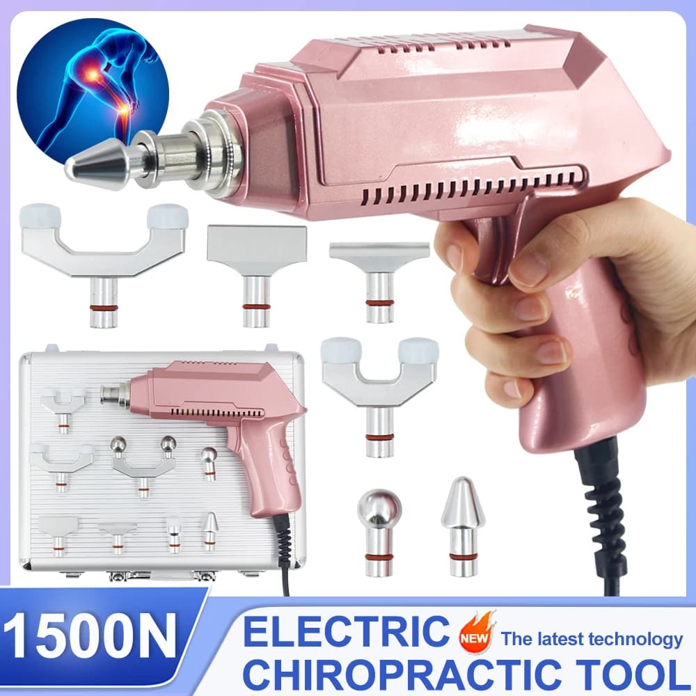 1500N Electric Correction Spinal Adjustable Instrument Impulse Spine Cervical Massager Gun 8Heads Chiropractic Adjusting Tools