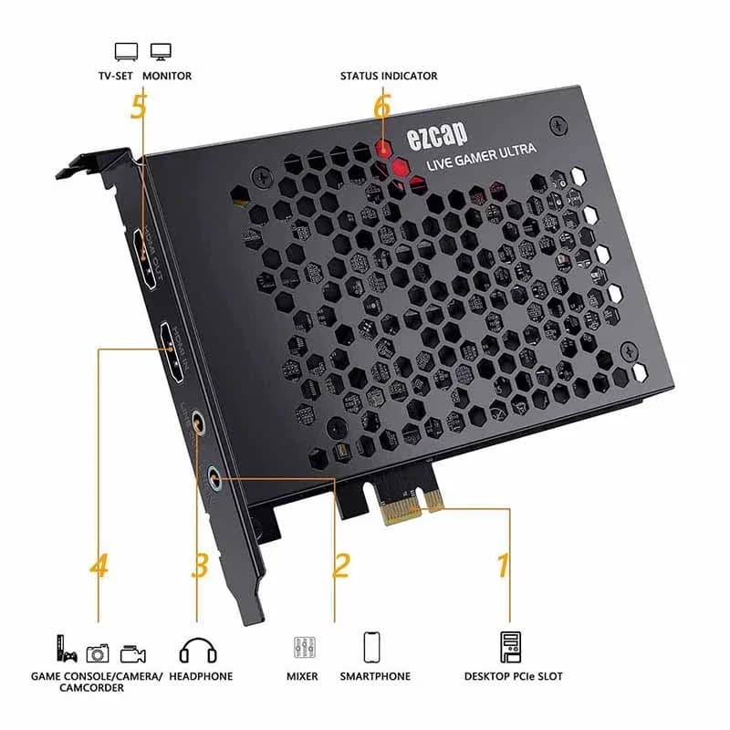 Ezcap 334 4K 60fps HDR 1080p 240fps PC Live Streaming Box HDMI Loop, scheda di acquisizione Video 4K 30 pcle registrazione Video con linea In uscita