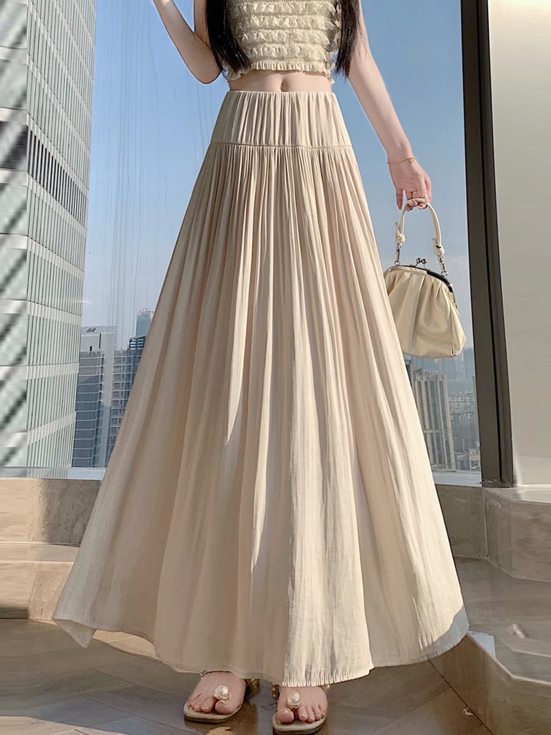 Gonna lunga maxi da donna stile rilassato, colorata, a vita alta, drappeggiata, ampia, nuova tendenza estate 2026