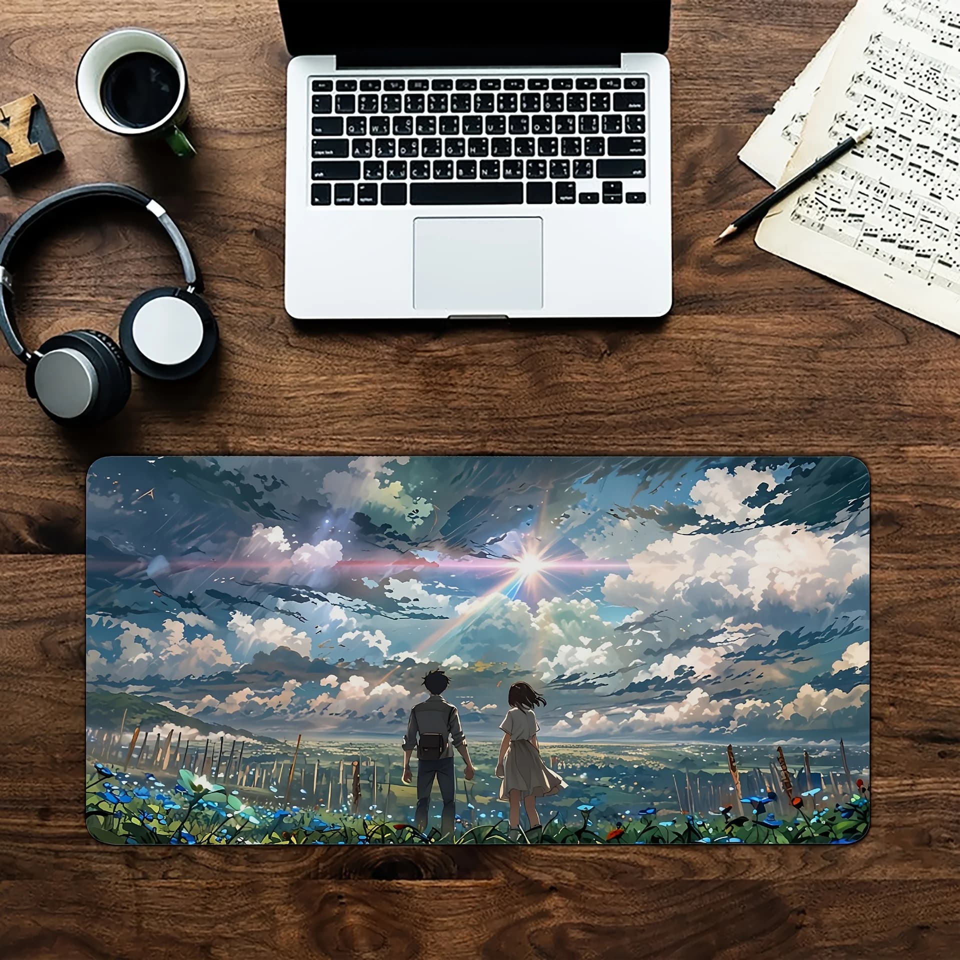 Gaming Mouse Pad, Large Desk Mat, Anti-slip, Stitched Edges,Anime Couple Under the Sun Print, Keyboard Pad for Gaming & Home Use