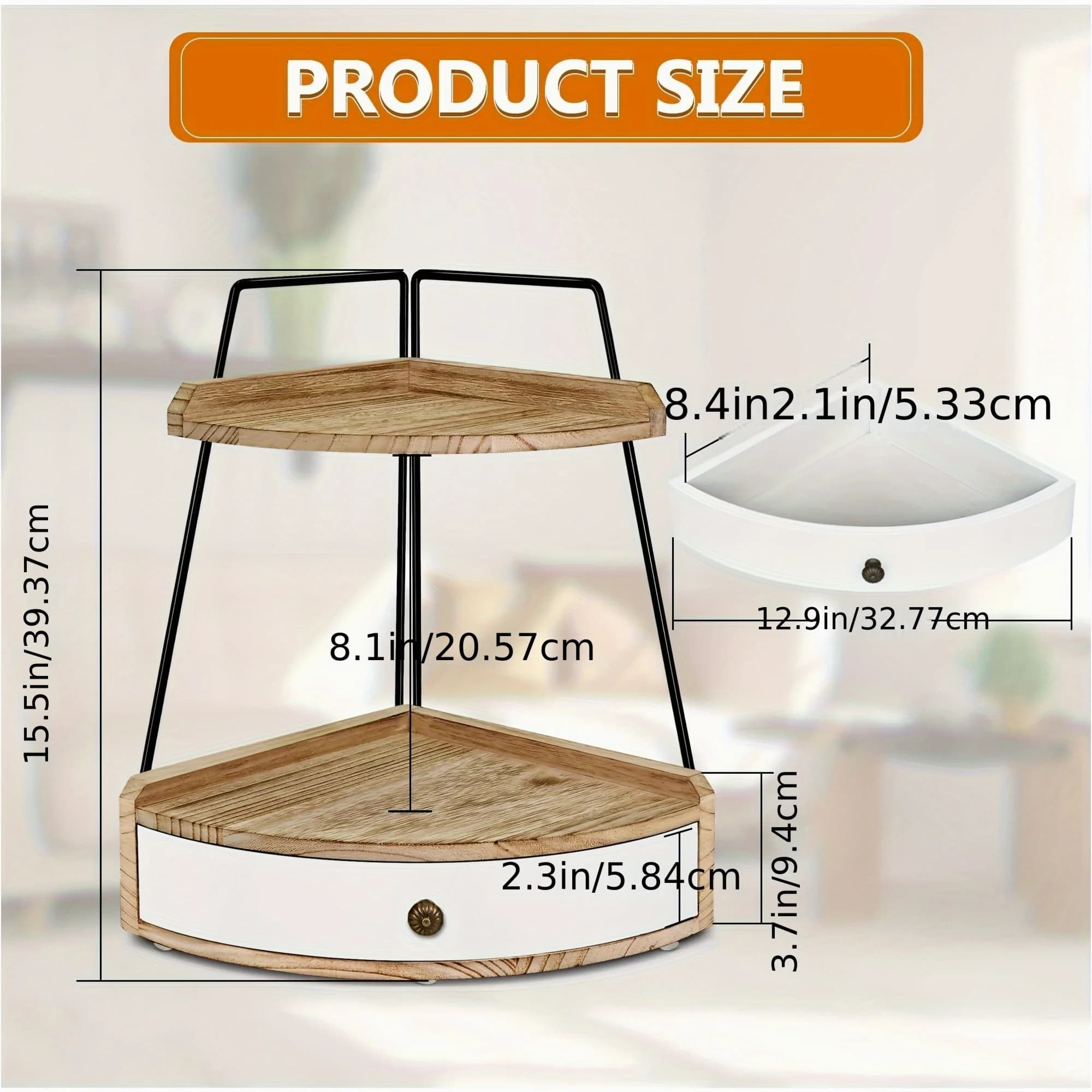2-Tier Wooden Countertop Organizer – Compact Corner Shelf for Bathroom Vanity, Kitchen Spices, Coffee Supplies & Cosmetics | Dra