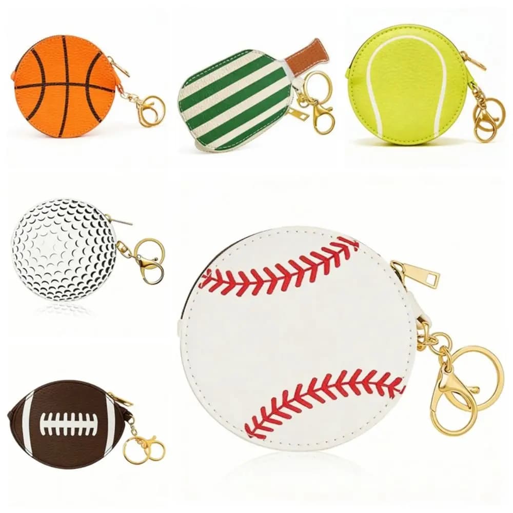 Fashion PU Leather Sports Keychain Wallet Waterproof Ball Shaped Ball Shaped Coin Purse Sporty Coin Purse Daily