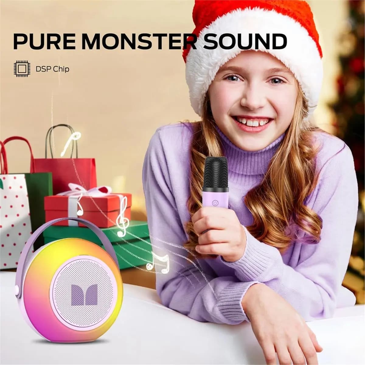 DT90 New Mini Karaoke Machine for Kids Adults, with 2 Wireless Microphones Christmas Birthday Gifts