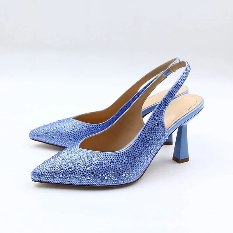 Bling Rhinestone Pointed Toe Summer Women Sandals Stiletto High Heels Slip On Design Large Size Closed Toe Party Shoes