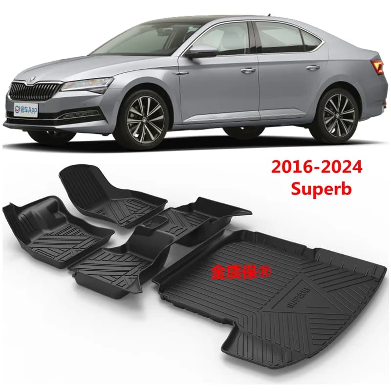 Use for 2016-2024 Skoda SUPERB Car Mats Skoda SUPERB Car Mats Trim Luggage Mat to fit for SUPERB Waterproof Mats
