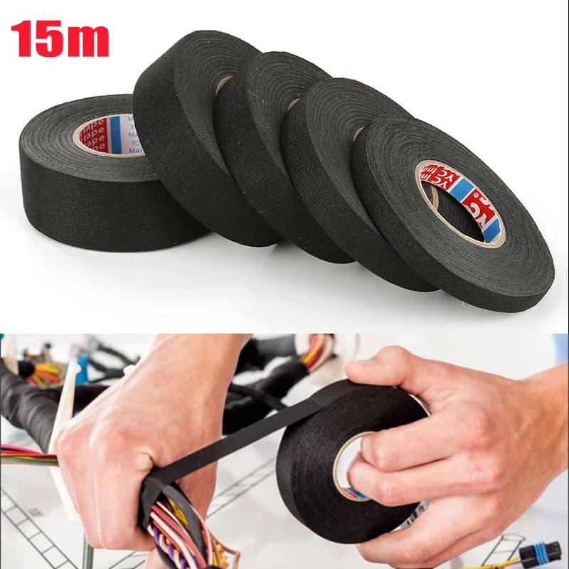 15M 9/15/19/25/32MM Heat Resistant Fabric Tape for Automotive Cable Harness Tape Frame Electric Thermal Tape