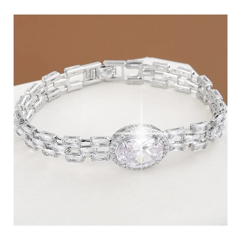 Popular High-end Sense Exquisite Light Luxury Egg-shaped Zircon Bracelet Fashionable Texture Versatile Pure Copper Women's Brace