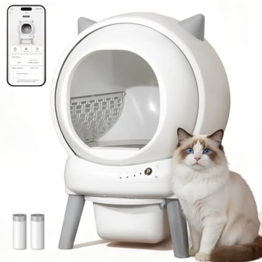 Self Cleaning Litter Box for Multiple Cats, Automatic Litter Box with APP Weight Monitoring, Dual Safety Protection, Odor-Contr