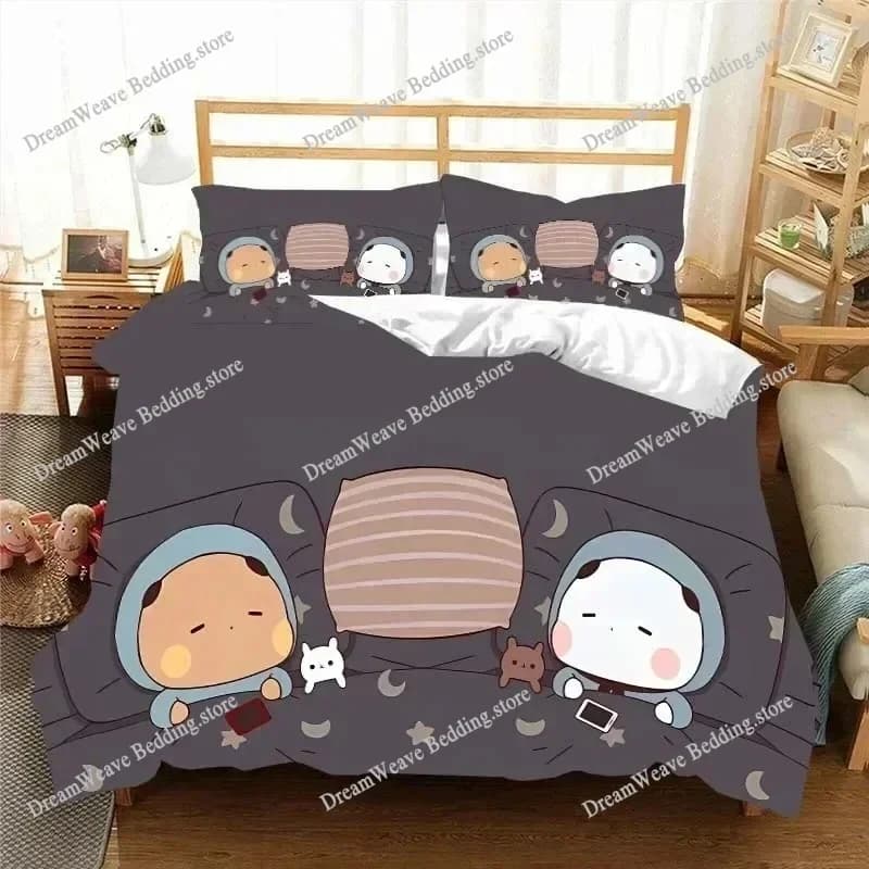 Set di Biancheria da Letto Kawaii Bubu Dudu, Copripiumino con Orsetti Carini per Ragazzi e Ragazze, Stampa 3D Anime Bubu, Copripiumino King Twin Double741