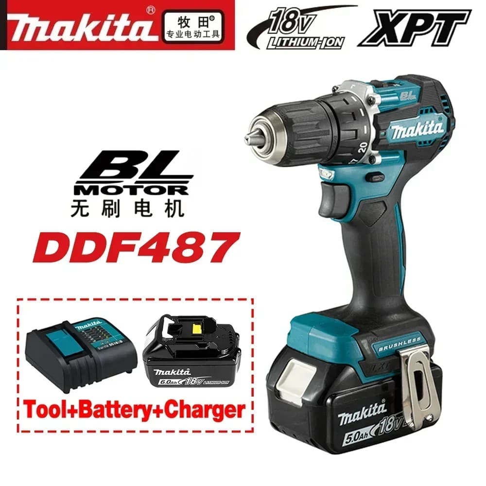 Trapano elettrico brushless Makita 18V DDF487, adatto per trapano a percussione a cinque funzioni per uso professionale da parte di squadre di decoratori