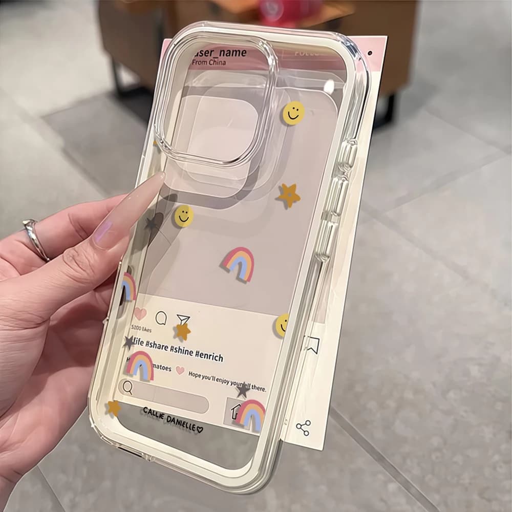 Cute Rainbow Clear Phone Case For iPhone 17 16 15 Pro Max 14 13 12 11 Pro Max 17 Air7 8 Plus X XR Transparent Airbag Soft Cover