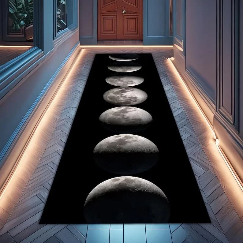 Tappeto Planet Moon Runner, tappetino nero con strisce galattiche, per ingresso, cucina, corridoio, comodino, divano, decorazione per la casa