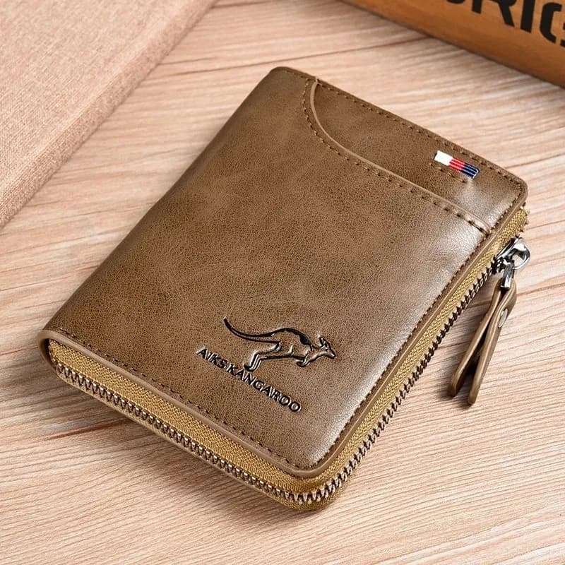 Portafoglio da Uomo alla Moda con Blocco RFID, Portamonete in Pelle con Cerniera, Porta Carte di Credito e Documenti, Borsa Porta Soldi da Uomo