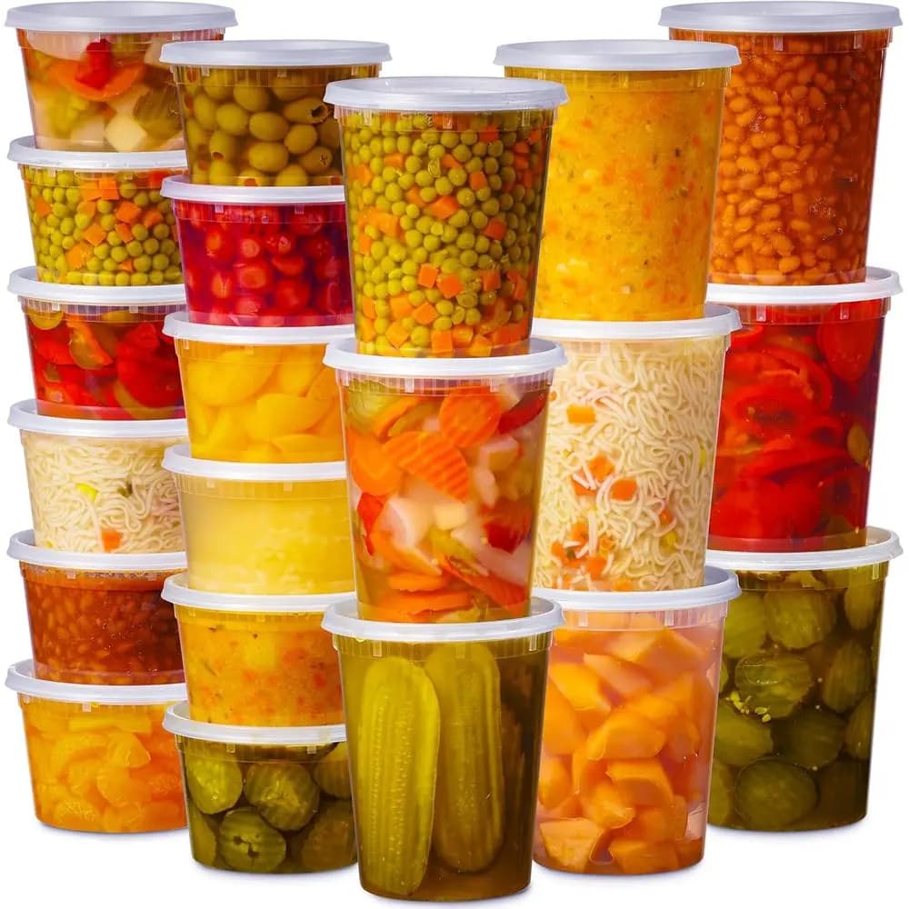 Set di 48 Contenitori in Plastica Trasparente con Coperchi: 16 e 32 oz, Monouso per Preparazione Pasti, Senza BPA, Impilabili, Ermetici, Adatti al Microonde