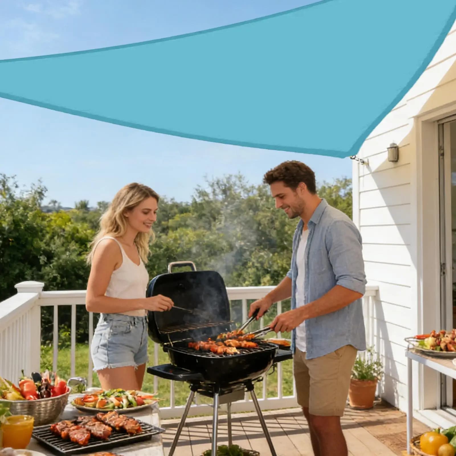 Tenda Parasole Triangolare - Telo Impermeabile e Anti-UV per Esterni, Tessuto Rivestito in Argento, Riparo Solare per Patio, Giardino, Campeggio
